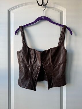 House of CB Brown Leather Paisley Print Corset-Style Tank
